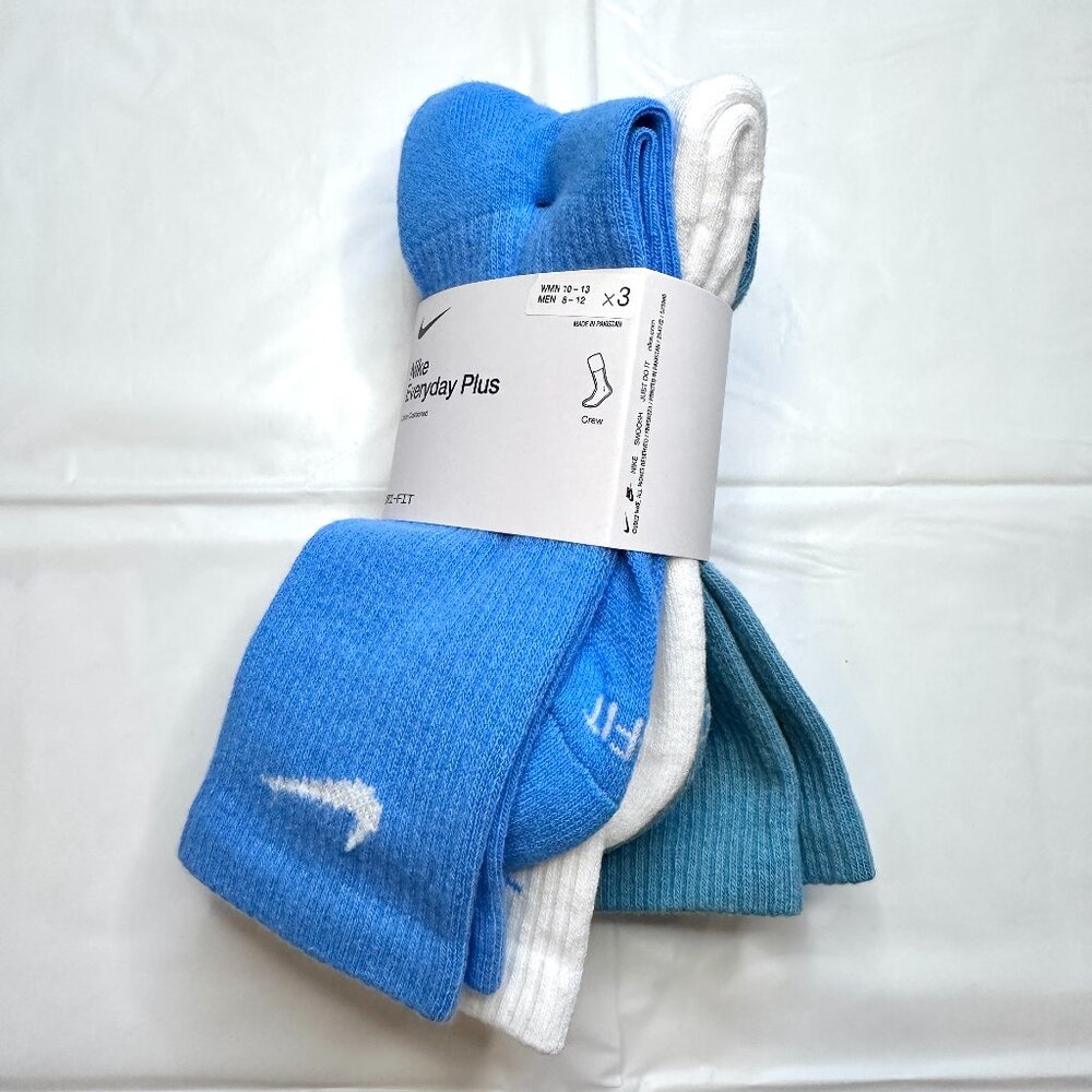 NEW 3 Pairs Nike Everyday Plus Crew Cotton Sock Dri-Fit Mens 8-12 Large Athletic